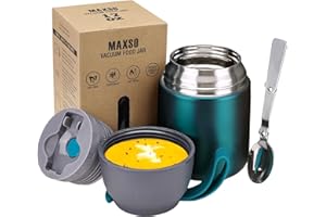 LOGEEYAR Boîtes Alimentaires Isothermes Repas Chaud Porte-Aliments en Acier Inoxydable à Double Couche pour Ecole Bureau avec Cuillère, 500ml Vert