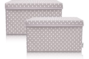 Lifeney 2-Set Storage Box Kids (37x25x21cm) I Cestino portaoggetti per la camera dei bambini e la zona giorno I Scatola portaoggetti per bambini (pois grigio chiaro)