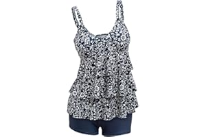 ECUPPER Womens Tankini Sets Swimsuits Ruffled Flounce Printed Swim Tops and Shorts 2 Piece Plus Size Swimming Costume
