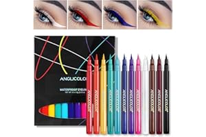 JUNHE Angicolour 12 Coloured Eyeliner Set, Neon Liquid Eyeliner, Highly Pigmented, Waterproof, Matte, Smudge-proof, Perfect for Wedding Party (12 Colors)