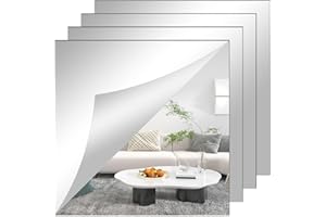 TSKDKIT Duże samoprzylepne arkusze lusterek, 2 mm, pogrubione, akrylowe płytki lustrzane, 30 x 30 cm, nieszklane lustro, wysokie, przezroczyste lustra do łazienki, sypialni, drzwi itp. (4 szt.)