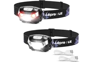 LIGHTING EVER LE Headlamp, LED Head Lamp with 5 Light Modes Headlight and Red Light, LED Rechargeable Headlamps, IPX4 Splashproof Casing, Ideal for Camping Jogging, USB Cable Included, 3200008-2