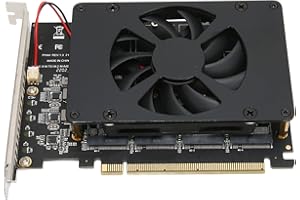 PUSOKEI M.2 PCIE Adapter, PCIe 4.0 x16 to 4-Port M.2 NVMe Host Controller Expansion Card, NVMe RAID PCI-E X16 Split Card, M.2 SSD Adapter with Cooling Fan, for