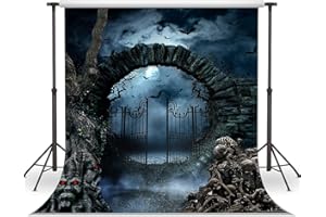 LYWYGG 7x5FT Halloween Telón de Fondo de Pared Noche de Halloween Murciélago Telón de Fondo Pared Halloween Puerta de Hierro Telón de Fondo Fotografía Telón de Fondo Pared Decoración de CP-366