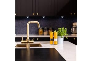 Flode Tre Kitchen Boiling Hot Water Tap - 3-in-1 Instant Hot Boiling Water Tap Kit with Boiler and Filter - Boiling Hot Water Tap (Brushed Brass)