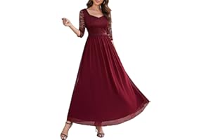 Wedtrend Elegancka sukienka wieczorowa, na wesele, sukienka koktajlowa, długa, szyfonowa, z dekoltem w serek, sukienka koronkowa