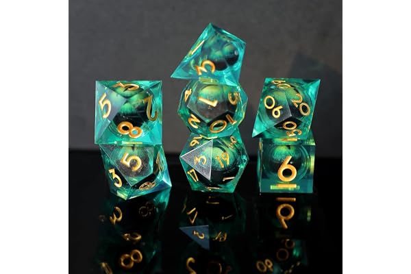 Set de Dés DND Dragon Eye Résine Polyédriques Sharp Edge Dice 7 pièces Faits à la Main pour Donjons D4 D6 D8 D10 D12 D20 D% et Dragons Ttrpg Pathfinder RPG Dés Jeu de Role avec Boîte-Cadeau