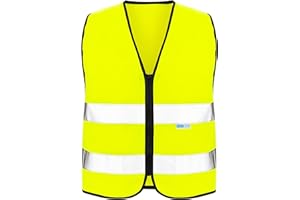 EAZY CASE Giubbotto catarifrangente per bambini, gilet di sicurezza con cerniera, con riflettori, traspirante, riflettente, per aumentare la visibilità stradale, S, giallo