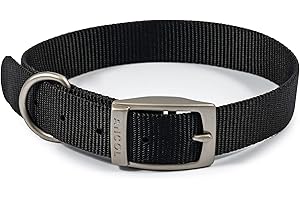 Ancol Viva Lightweight Dog Collar with Reflective Stitching - Black - Durable Weatherproof Poly Weave Pet Neckband - 39-48cm / Size 5