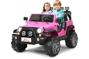 COSTWAY Kinder Elektroauto 2 Sitzer mit 2,4G-Fernbedienung, 3 Gang 12V Kinderauto mit MP3, Musik, Hupe und Scheinwerfer, Elektro Auto 2,5-4 km/h, für Kinder ab 3 Jahre (Rosa)