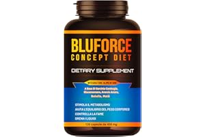 Glucomannano forte. Arricchito con Garcinia Cambogia, Arancio Amaro, Betulla e Mate. 120 Cps, Fibra Saziante Vegetale ad Alto Dosaggio. BluForce