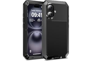 Ezanmull für iPhone 16 Metall Hülle, Schweres wasserdichtes Gehäuse mit eingebautem Bildschirmschutz, Militärischer Fallschutz, 360° Vollkörper-Schutzcover für iPhone 16 (Schwarz)