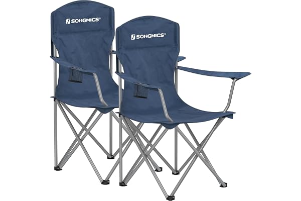SONGMICS Lot de 2 chaises Pliantes, chaises de Camping, Structure Robuste et Confortable, Charge maximale 150 kg, avec Porte-gobelet, Chaise d'extérieur