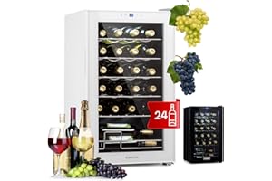 Klarstein Shiraz Cave a Vin, Réfrigérateur à Vin à une Zone, Cave à Vin de Vieillissement, Prosecco et Bière, Ecran Tactile, Réfrigérateur de Bar, Frigo Interieur/Exterieur, 5-18°C, 24 Bouteilles
