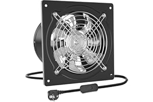 HG Power 150 mm Extractor Ventilador Extractor de Aire 525 m³/h con Salida por Correa Robusto Ventilador Metálico de Pared para Cocinas, Garajes, Almacenes, Talleres y Sótanos, Negro