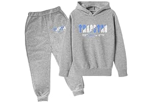 XUEQINGDE Tuta Trapstar Bambino,Felpa Trapstar Ragazzo 2 Pezzi Abbigliamento Set Jogger Tuta Felpa con Cappuccio e Pantaloni Tuta Stampata per Unisex 2-14 Anni