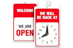 ASSURED SIGNS Will Return Clock Sign 23cm x 14cm Bright Red and White Colours with Suction Cup Ideal for Shop, Retail, Office Door or Window