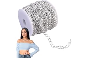 XDGBGFN 16.4 Feet Aluminum Curb Chains Links Cross Golden Plated Picture Hanging Gold Chain with Spool for Belt Jeans Jewellery-Necklace Making (Silver)