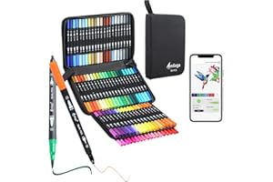 AEDAGA 80 Numbered Dual Tip Colouring Pens with Free App,Felt Tip Pens for Adult Colouring Books, Dual Tip Brush Pens Art Supplies for Calligraphy Drawing Sketching Journaling Painting