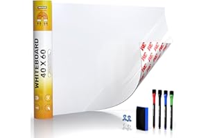 JAWAONLINE Foglio per lavagna bianca 40x60cm - foglio magnetico 3M autoadesivo - foglio per lavagna magnetica - ferro foil bianco - foglio per lavagna bianca incl. 4 pennarelli, cancellino e 4 spilli