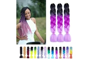 SHIHERESH Capelli per Treccine Africane Extension ，3 pezzi 61cm Ombre Jumbo Treccia Capelli Fibra treccia di scatola,Per Crochet Twist Intrecciare I Capelli （Nero/Viola/Viola chiaro）