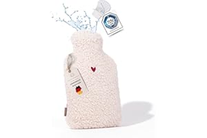 ‎KONTOR28 kontor28 - kuschelige TEDDY Wärmflasche mit Bezug aus super weicher 100% Bio-Baumwolle, handgefertigt Made in Germany, auslaufsicher, geruchlos und schmerzlindernd für Kinder/Erwachsene - 0,8 Liter