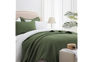 SunStyle Home Luxury Olive Green Quilt Set Queen Lightweight Bedspread Full Soft Reversible Coverlet for All Season 3pcs Army Green Diamond Quilted Bedding Sets (1 Quilt 2 Pillow Shams)(90"x96")
