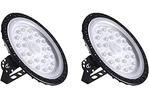 HONDONY 100W UFO LED High Bay Light,2 Pack 10000LM 6500K Cool White Led Workshop Light,Ultra Thin LED Warehouse Lighting,IP65 Waterproof Commercial Bay Lighting for Shop Factory Industrial Garage Lights