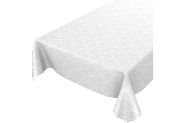 Anro Tvättbar vaxduk för bordet, blommig, enfärgad, vit, vaxduk, 100 x 140 cm