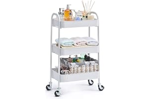 ‎KINGRACK KINGRACK rollwagen, küchenwagen 3 etagen rollwagen Metall, allzweckwagen für Küche Bad Kosmetik, servierwagen mit Rollen Griffe, Regalwagen für Büro Salon, Keine Schraube, einfache Montage Weiß