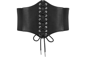 SUOSDEY Black Corset Waist Belt for Women Tied Waspie Belt Lace-up Cinch Belt Elastic Wide Belt for Halloween Theme Party