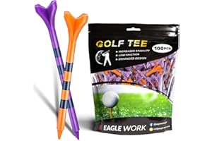 EAGLE WORK Plastic Golf Tees, Pack of 100(3-1/4'' & 2-3/4'') 4 Prongs Golf Tees, More Durable and Stable, Reduces Friction & Side Spin Plastic Tees
