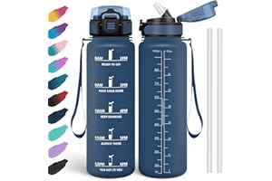 HoneyHolly Borraccia 1 Litro, Libre de BPA & A Prova di Perdita, Borraccia con Cannuccia, Reutilizables, Cantimplora Motivazionale, Cantimplora Palestra per Scuola, Palestra, Ufficio, Sport