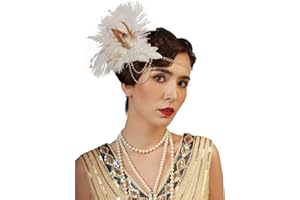 Duriya Damen 1920s Stirnband 20er Jahre Accessoires Kopfschmuck Gatsby Kostüm Accessoires Damen Flapper Feder Vintage Haarband Charleston für Karneval Fasching Art Deco Kostüm
