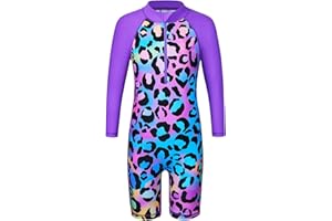 HUAANIUE Girls UPF 50+ UV One Piece Swimwear Kids Bodysuit Beachwear with Ziper Surfing Pink Swimming Children Bathing Costume 4-11 Years