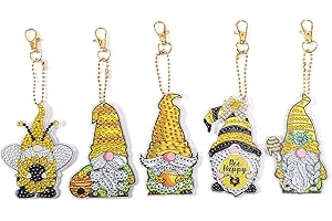 DAJMAIEZ 5 Stück 5D DIY Diamond Art Painting Schlüsselanhänger, Kinder Diamant Malerei Anhänger Keychains Full Set mit Stift Edelsteintablett Bunte Edelsteine, Zwerg Muster