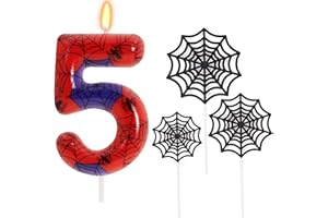 ‎RONOZA Ronoza Geburtstagskerzen Zahlen 5 (Spidey Deko), Kerzen Geburtstag, Grüne Geburtstagskerze, spidey 5, Geburtstagskerzen für Torte, Kerze 5, Kerzen Zahlen (mit Tortendeko Spinnennetz Set)