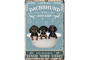 CREATCABIN Panneau Étain Forme Teckel Baignoire,Panneau Métal Vintage,Affiche d'art Mural,Plaque Peinture Rétro,Affiche Fer,Décoration Murale Forme Teckel pour Amoureux Chiens Salle Bain,30x20cm