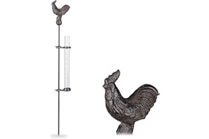 Relaxdays Rain Gauge Cockerel, Stake, Precipitation Measurement, 17 cm, 7”, Glass Container, Metal, Bronze