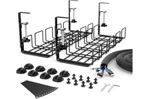 KOXXUD Kabelmanagement Schreibtisch Ohne Bohren Kit, Kabelkanal Schreibtisch Klemmbar Untertisch, Kabel Management Organizer Tray zum Verwalten von Kabeln und Steckdosenleisten (Schwarz,2PCS)