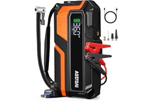 AstroAI MF16 Arrancador de Baterias de Coche de 6000 A con compresor de 150 PSI, Booster Bateria Portatil (para 8L Disésel o 10L Gas), Jump Starter con Protección Inteligente con Luz LED y Pantalla