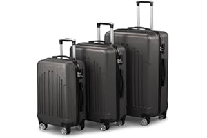 LALAHO Set de 3 Valises de Voyage, Valise Grande Taille & Cabine, Lot de 3 Valises, ABS+PC avec roulettes Pivotantes 360°, Design Bicolore contrasté (Gris foncé)