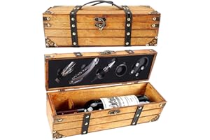 YOBANSA Antico Contenitore Scatola per Vino,portabottiglie per Vino,Set di Accessori per Vino,Scatola Regalo di Vino in Legno,Tappo per Vino,versatore Vino,cavatappi per Vino (5set A)
