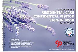 CHERRY PRINTERS Cherry Residential Care Confidential Visitor Sign-in Wiro Book | GDPR Compliant | A4 Duplicate | Privacy Protected Top Copy | 50 Sets | 500 Entries | Made in The UK | Ideal for Care Homes **6 Pack**