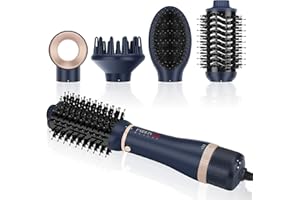 4 in 1 Hairdryer Hot Air Brush Set, PARWIN PRO BEAUTY Styler Set, Hairdryer Brush with 4 Attachments for Drying, Smoothing, Volume and Styling, Ion Care, 1000 Watts, Blue