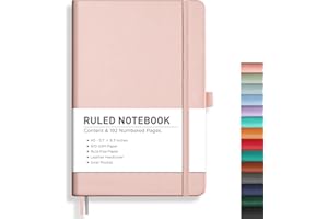RETTACY Lined Journal Notebook - A5 Note Book Hardcover Notepad 192 Numbered Pages for Writing,100gsm Lined Paper, Leather Hardcover, for Women Men Work Office School,14.5 x 21cm -Rose Gold