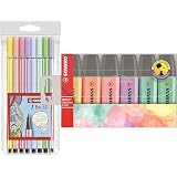 Surligneurs STABILO BOSS ORIGINAL Pastel - Lot De 8 Couleurs Assorties - Pointe Biseautée 2/5mm