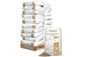 STROY Miscanthuspellets Einstreu Pellets Miscanthus Tier Streu Pellet Für Großtier Kleintier Pferde Stall Box Paddock 15kg x 20 Sack 300kg / 1 Palette Paligo