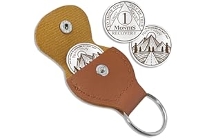 ATSKNSK Pièce de monnaie de sobriété de 1 mois à Thine Own Self Be True AA Puces et médaillons avec porte-clés en cuir PU Cadeau de sobriété pour célébrer la guérison des alcooliques anonymes Cadeau de