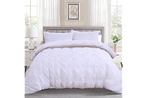 WONGS BEDDING Juego de Funda de edredón Plisada de Lujo Pintuck 3 Piezas Color Blanco para Cama de Matrimonio 200 x 200 cm